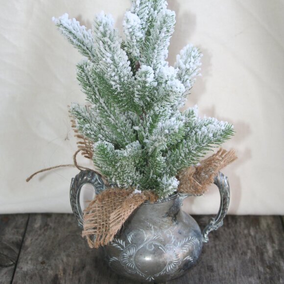Mini Christmas Tree Pewter Pot Decor Holiday Home Evergreen Cute Rustic Cabin - Picture 2 of 13